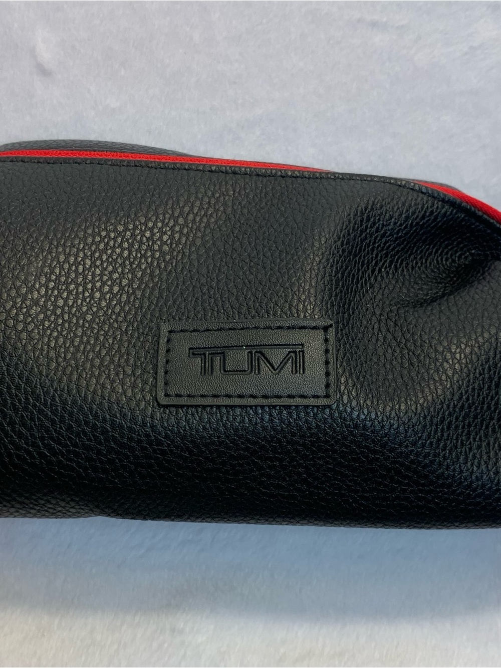 Tumi Black Faux Leather Travel Toiletry Bag with Red Trim